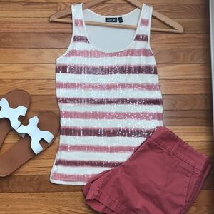 Apt. 9 Sequined Front Striped Tank Top size Small Burgundy Cream Gradated
